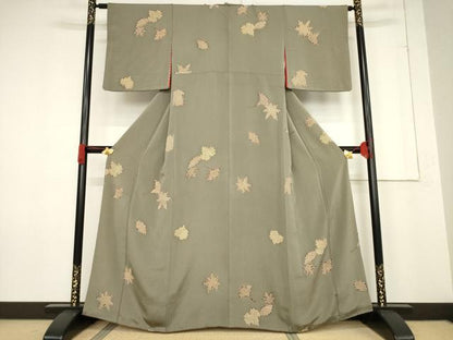 平和屋着物●上質な小紋　舞葉文　鬼しぼ縮緬　正絹　逸品　AABF1363ck