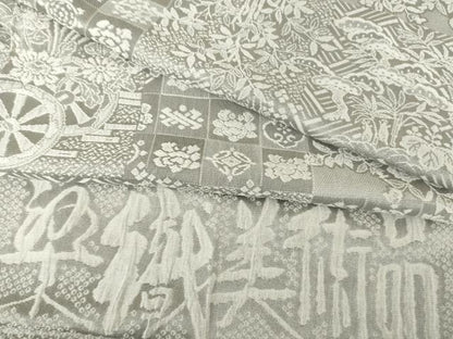 平和屋着物●山岡古都・古都染人　染織美術品　薬墨染　天目織　お召　市松吉祥花文　正絹　逸品　AABF1366ck