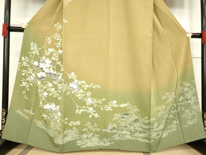 平和屋着物●訪問着　友禅　風景枝花文　暈し染め　正絹　逸品　AABF1367ck