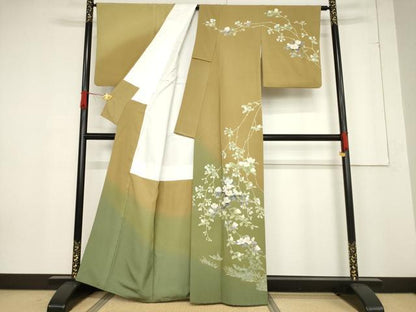 平和屋着物●訪問着　友禅　風景枝花文　暈し染め　正絹　逸品　AABF1367ck