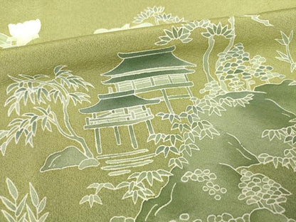 平和屋着物●訪問着　友禅　風景枝花文　暈し染め　正絹　逸品　AABF1367ck