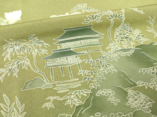 平和屋着物●訪問着　友禅　風景枝花文　暈し染め　正絹　逸品　AABF1367ck