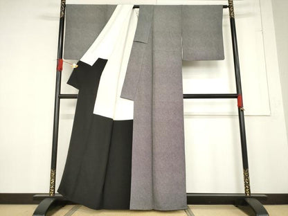 平和屋着物●江戸小紋　鮫小紋柄　黒地　正絹　逸品　AABF1368ck