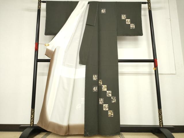 平和屋着物○訪問着 刺繍 型染め 色紙重ね風景文 金糸 正絹 逸品