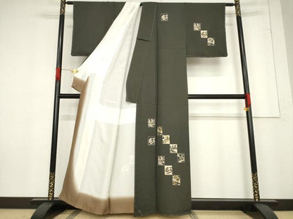 平和屋着物●訪問着　刺繍　型染め　色紙重ね風景文　金糸　正絹　逸品　未使用　AABF1369ck