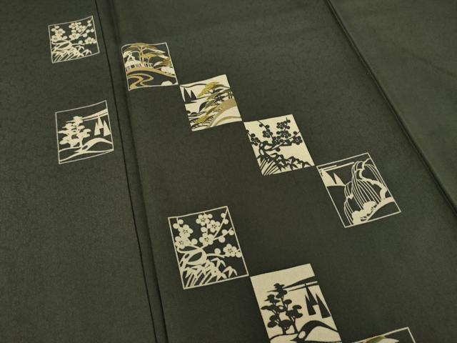 平和屋着物●訪問着　刺繍　色紙重ね文　兎　金糸　金彩　ますいわ屋扱い　正絹　逸品　AABD9337ck 平和屋着物○訪問着 刺繍 型染め 色紙重ね風景文 金糸 正絹 逸品