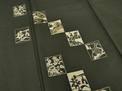 平和屋着物●訪問着　刺繍　型染め　色紙重ね風景文　金糸　正絹　逸品　未使用　AABF1369ck