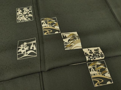 平和屋着物●訪問着　刺繍　型染め　色紙重ね風景文　金糸　正絹　逸品　未使用　AABF1369ck