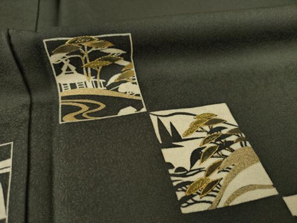 平和屋着物●訪問着　刺繍　型染め　色紙重ね風景文　金糸　正絹　逸品　未使用　AABF1369ck