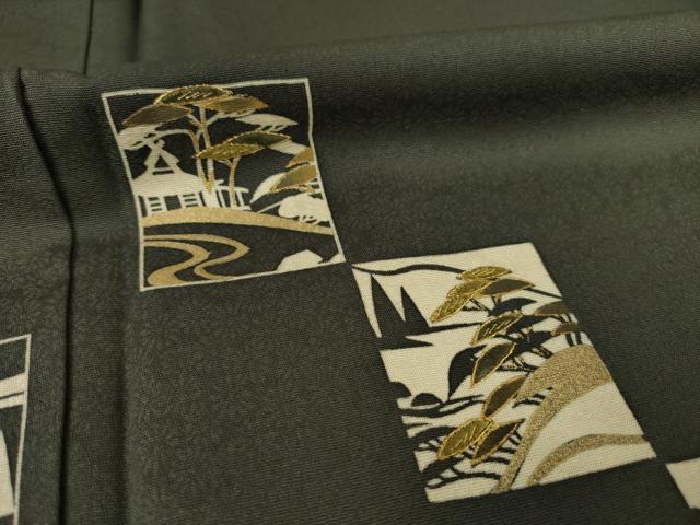 平和屋着物●訪問着　刺繍　型染め　色紙重ね風景文　金糸　正絹　逸品　未使用　AABF1369ck