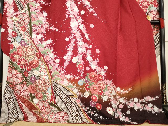 平和屋着物●豪華振袖　絞り　花丸文　金彩　銀通し地　ロング丈　正絹　逸品　AABF1371ck