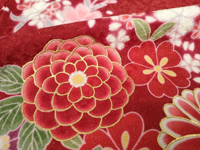 平和屋着物●豪華振袖　絞り　花丸文　金彩　銀通し地　ロング丈　正絹　逸品　AABF1371ck