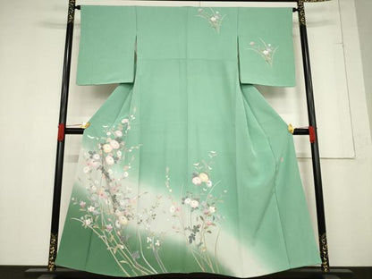 平和屋着物●訪問着　友禅　作家物　草花文　暈し染め　正絹　逸品　AABF1372ck