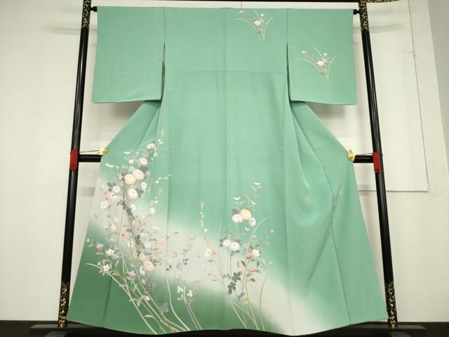 平和屋着物●訪問着　友禅　作家物　草花文　暈し染め　正絹　逸品　AABF1372ck