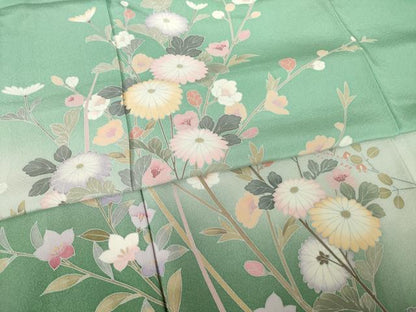 平和屋着物●訪問着　友禅　作家物　草花文　暈し染め　正絹　逸品　AABF1372ck