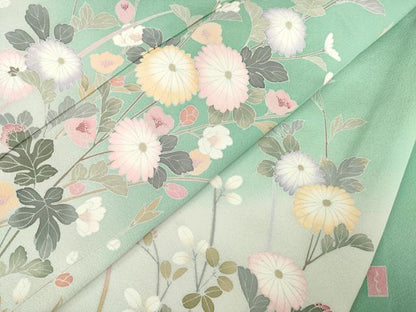 平和屋着物●訪問着　友禅　作家物　草花文　暈し染め　正絹　逸品　AABF1372ck