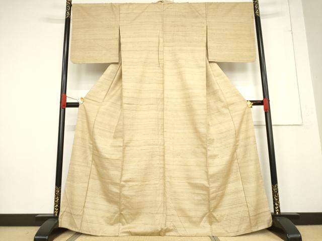 平和屋着物●インド・アッサム　野蚕糸　手織　ムガシルク　紬　横段文　正絹　逸品　AABF1374ck