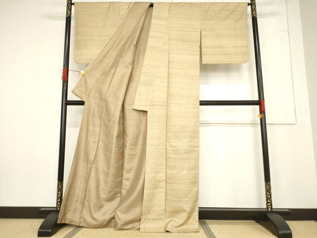 平和屋着物●インド・アッサム　野蚕糸　手織　ムガシルク　紬　横段文　正絹　逸品　AABF1374ck