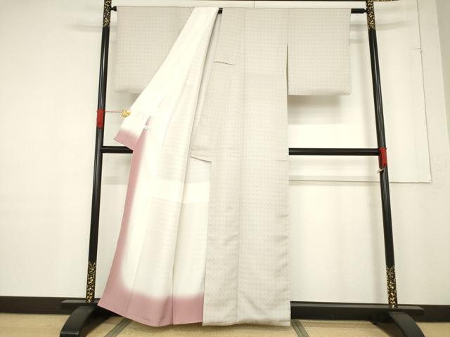 平和屋着物●お召　格子　正絹　逸品　AABF1375ck