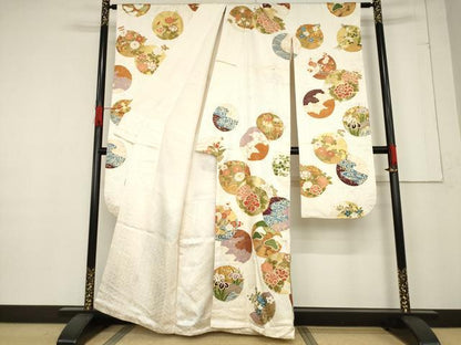 平和屋着物●十日町老舗ブランド　吉澤友禅　吾妻徳穂　振袖　駒刺繍　花丸文　金彩　正絹　逸品　AABF1376ck