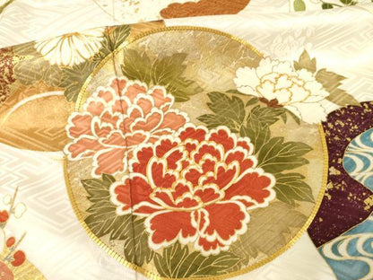 平和屋着物●十日町老舗ブランド　吉澤友禅　吾妻徳穂　振袖　駒刺繍　花丸文　金彩　正絹　逸品　AABF1376ck
