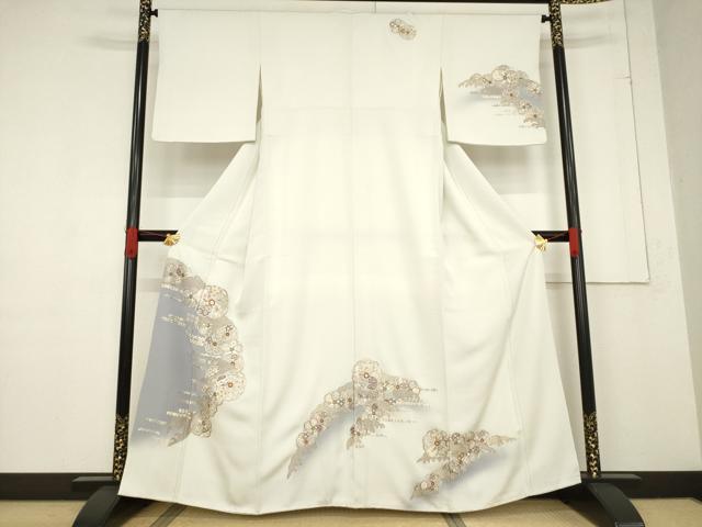 平和屋着物●訪問着　総刺繍　立波花文　暈し染め　金糸　正絹　逸品　AABF1377ck