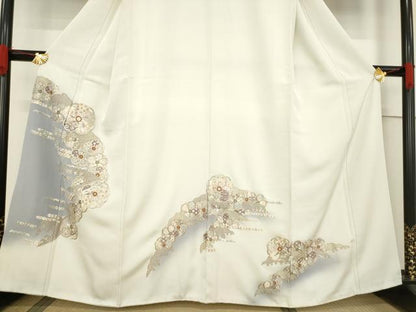 平和屋着物●訪問着　総刺繍　立波花文　暈し染め　金糸　正絹　逸品　AABF1377ck
