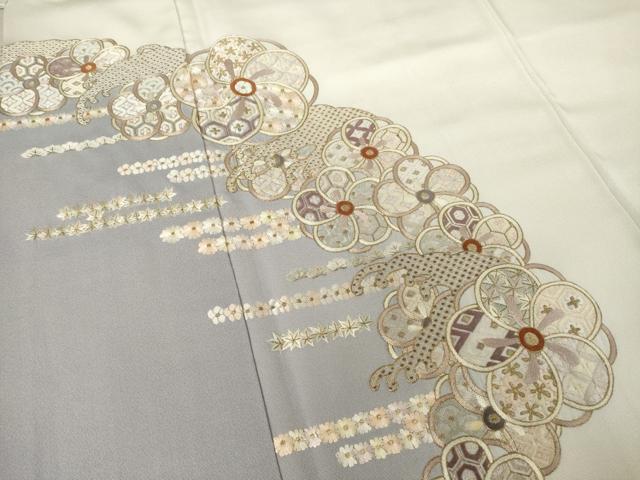 平和屋着物●訪問着　総刺繍　立波花文　暈し染め　金糸　正絹　逸品　AABF1377ck