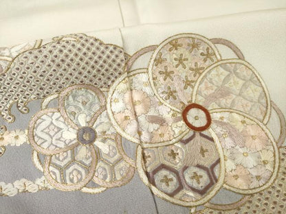 平和屋着物●訪問着　総刺繍　立波花文　暈し染め　金糸　正絹　逸品　AABF1377ck
