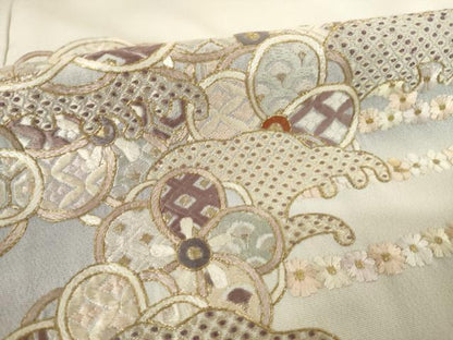 平和屋着物●訪問着　総刺繍　立波花文　暈し染め　金糸　正絹　逸品　AABF1377ck