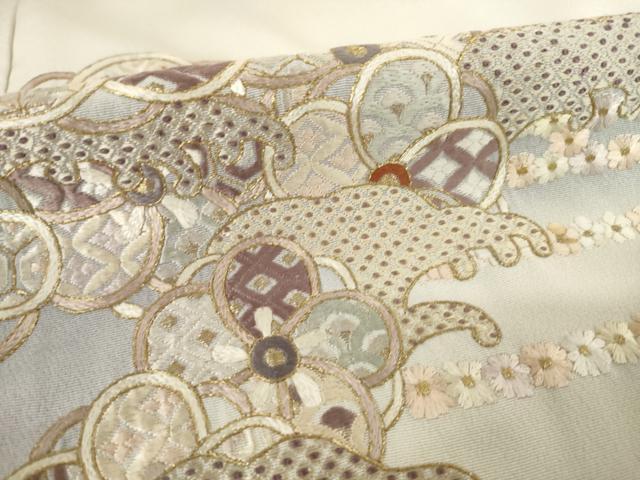 平和屋着物●訪問着　総刺繍　立波花文　暈し染め　金糸　正絹　逸品　AABF1377ck