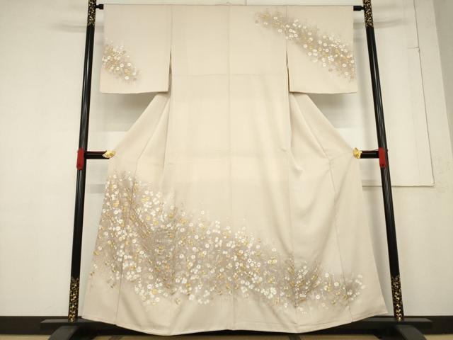 平和屋着物●訪問着　総刺繍　草花文　暈し染め　正絹　逸品　AABF1378ck