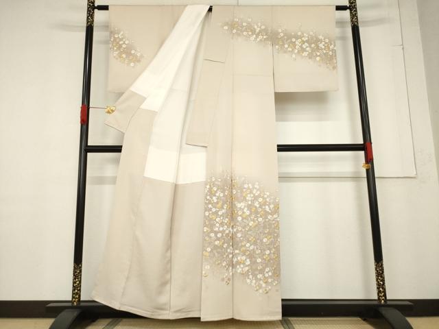 平和屋着物●訪問着　総刺繍　草花文　暈し染め　正絹　逸品　AABF1378ck