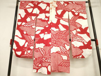 平和屋着物●豪華振袖・長襦袢(無双仕立て)セット　総絞り　駒刺繍　雪芝花蝶文　正絹　逸品　AABF1379ck