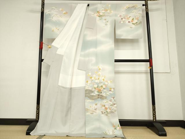 平和屋着物●訪問着　友禅　駒刺繍　風景花文　暈し染め　金彩　東武百貨店扱い　ロング丈　正絹　逸品　AABF1385ck 平和屋着物○訪問着 友禅 駒刺繍 風景花文 暈し染め 金彩