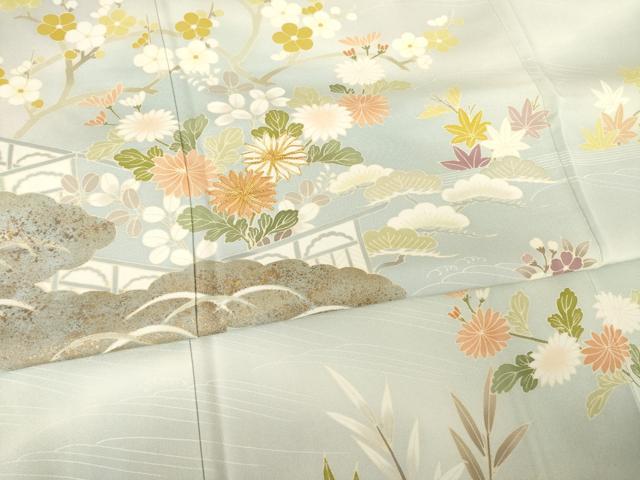平和屋着物●訪問着　友禅　駒刺繍　風景花文　暈し染め　金彩　東武百貨店扱い　ロング丈　正絹　逸品　AABF1385ck