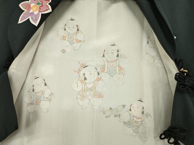 平和屋着物●道行コート　舞花文　黒地　正絹　逸品　AABF1386ck