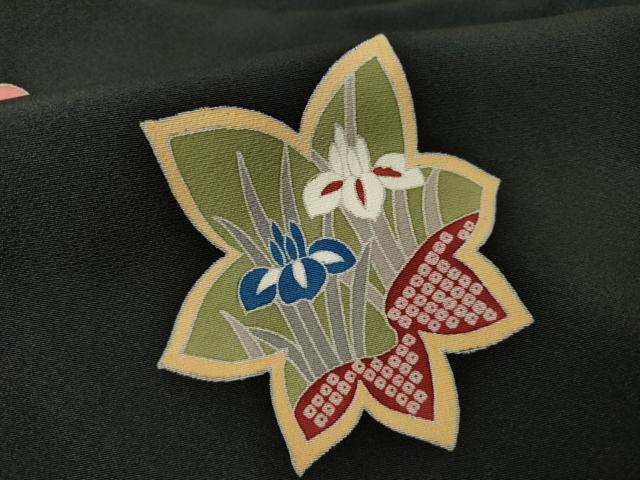 平和屋着物●道行コート　舞花文　黒地　正絹　逸品　AABF1386ck