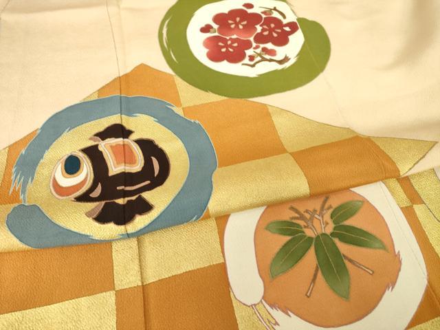 平和屋着物●銀座　志ま亀　訪問着　市松吉祥花丸文　金彩　たとう紙付き　正絹　逸品　AABF1387ck