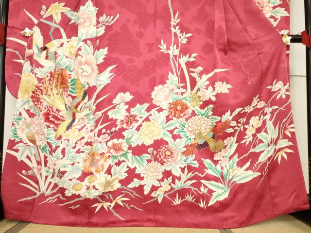 平和屋着物●豪華振袖・長襦袢(袷)セット　駒刺繍　染織名作展　花鳥文　金彩　長襦袢：広衿仕立て　正絹　逸品　AABF1389ck