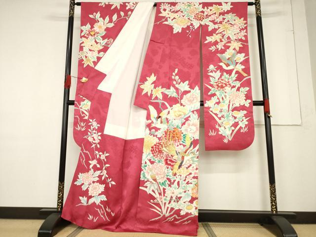 平和屋着物●豪華振袖・長襦袢(袷)セット　駒刺繍　染織名作展　花鳥文　金彩　長襦袢：広衿仕立て　正絹　逸品　AABF1389ck