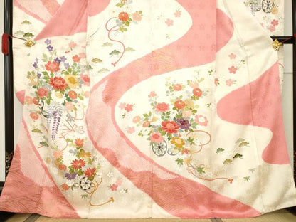 平和屋着物●創業460年・千總　振袖　友禅　駒刺繍　絞り　花車文　金彩　高島屋扱い　正絹　逸品　AABF1390ck