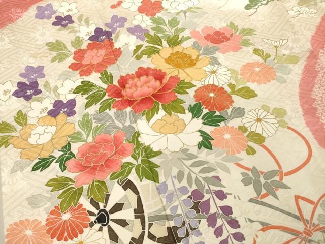 平和屋着物●創業460年・千總　振袖　友禅　駒刺繍　絞り　花車文　金彩　高島屋扱い　正絹　逸品　AABF1390ck