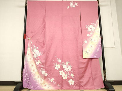 平和屋着物●豪華振袖　舞桜文　暈し染め　金彩　正絹　逸品　AABF1392ck