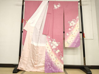 平和屋着物●豪華振袖　舞桜文　暈し染め　金彩　正絹　逸品　AABF1392ck