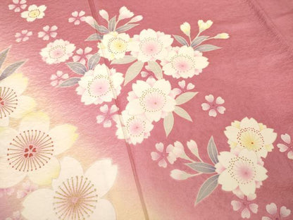 平和屋着物●豪華振袖　舞桜文　暈し染め　金彩　正絹　逸品　AABF1392ck