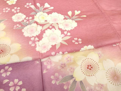 平和屋着物●豪華振袖　舞桜文　暈し染め　金彩　正絹　逸品　AABF1392ck