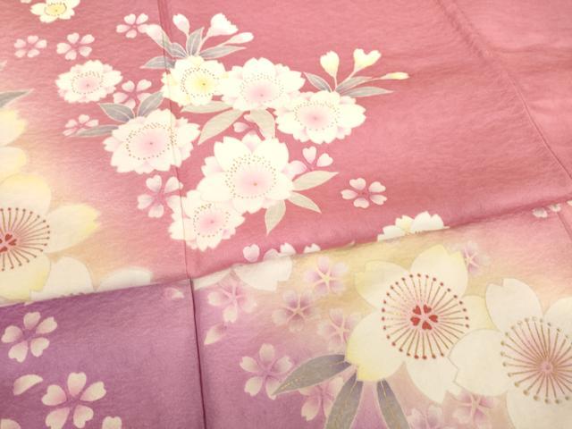 平和屋着物●豪華振袖　舞桜文　暈し染め　金彩　正絹　逸品　AABF1392ck