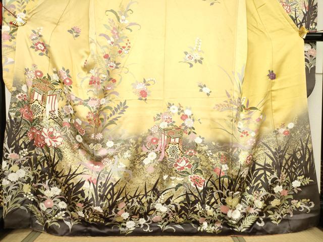 平和屋着物○豪華振袖 駒刺繍 御所車花文 暈し染め 金彩 正絹