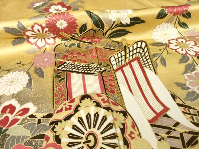 平和屋着物●豪華振袖　駒刺繍　御所車花文　暈し染め　金彩　正絹　逸品　AABF1393ck